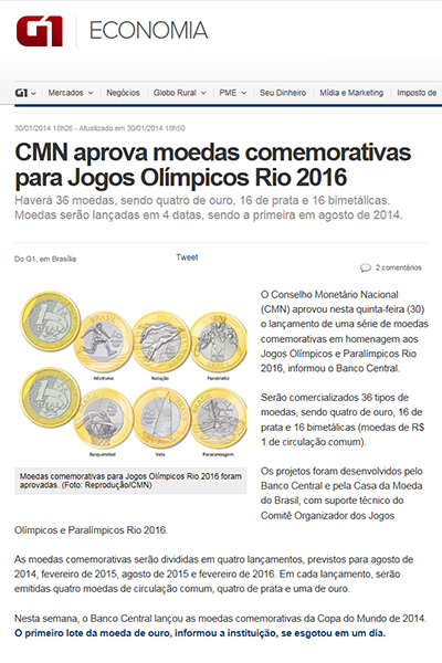 Moedas Comemorativas dos Jogos Olímpicos e Paralímpicos Rio 2016