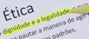 Text about Ethics with the words dignity and legality highlighted