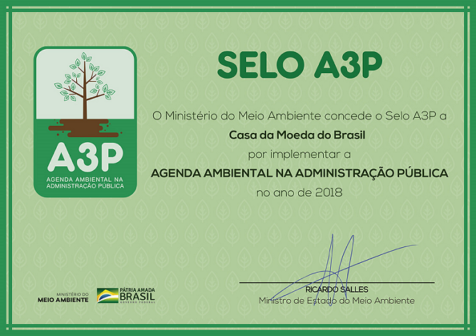 Selo A3P Casa da Moeda do Brasil.